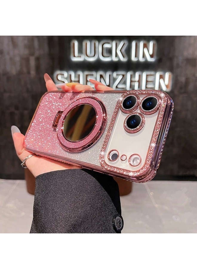 Magnetic Glitter Case for iPhone 17 Pro Max，Shiny Full Camera Lens Protector，Sparkly Ring Makeup Mirror Holder，Luxury Diamond Edge， Premium Fashion Gradient Shockproof iPhone 17 Pro Max Cover﻿ for Women Girls Gift - Image 2