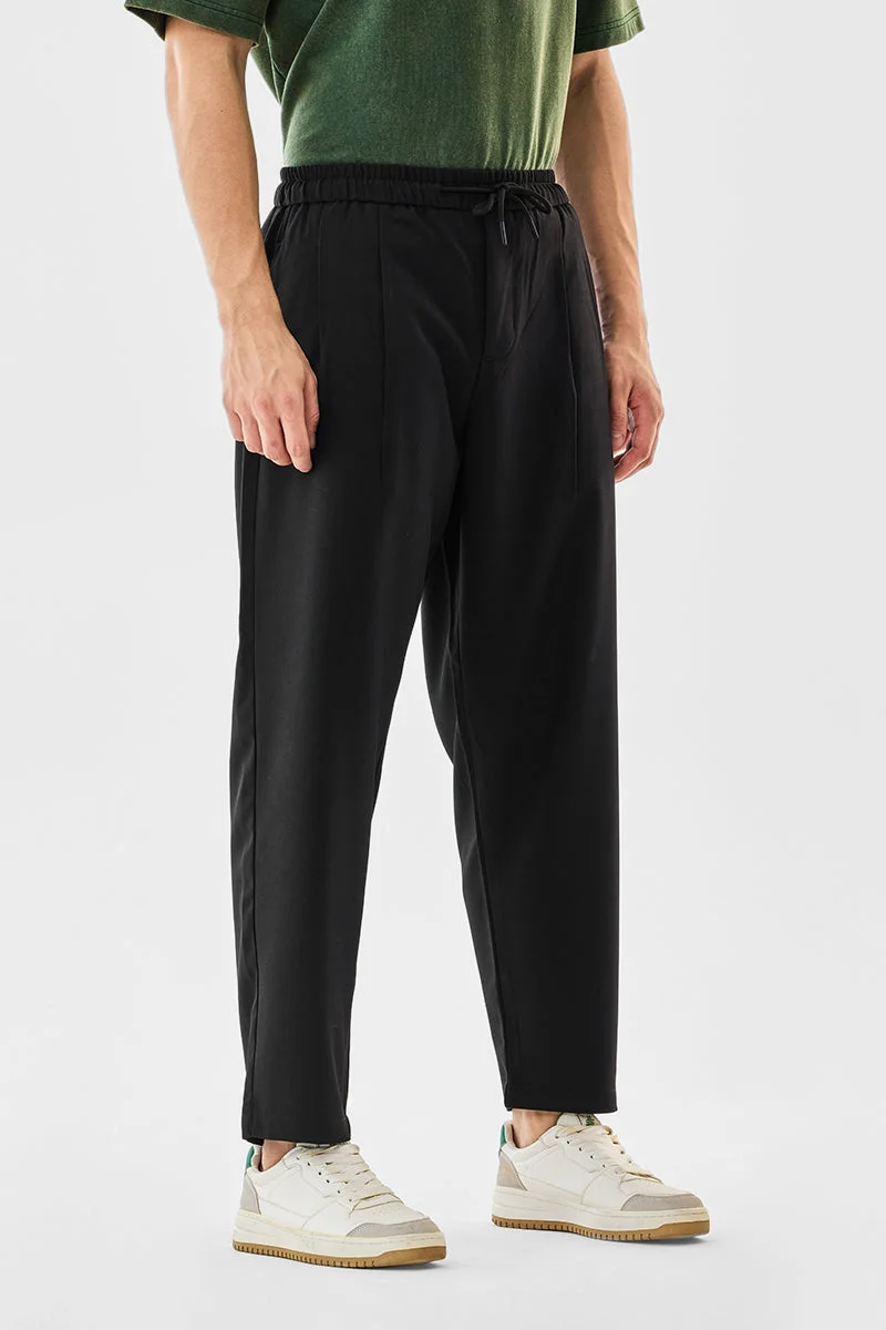 Snitch Black Relaxed Fit Stretch DrawstringTrousers for Men | Best Price UAE