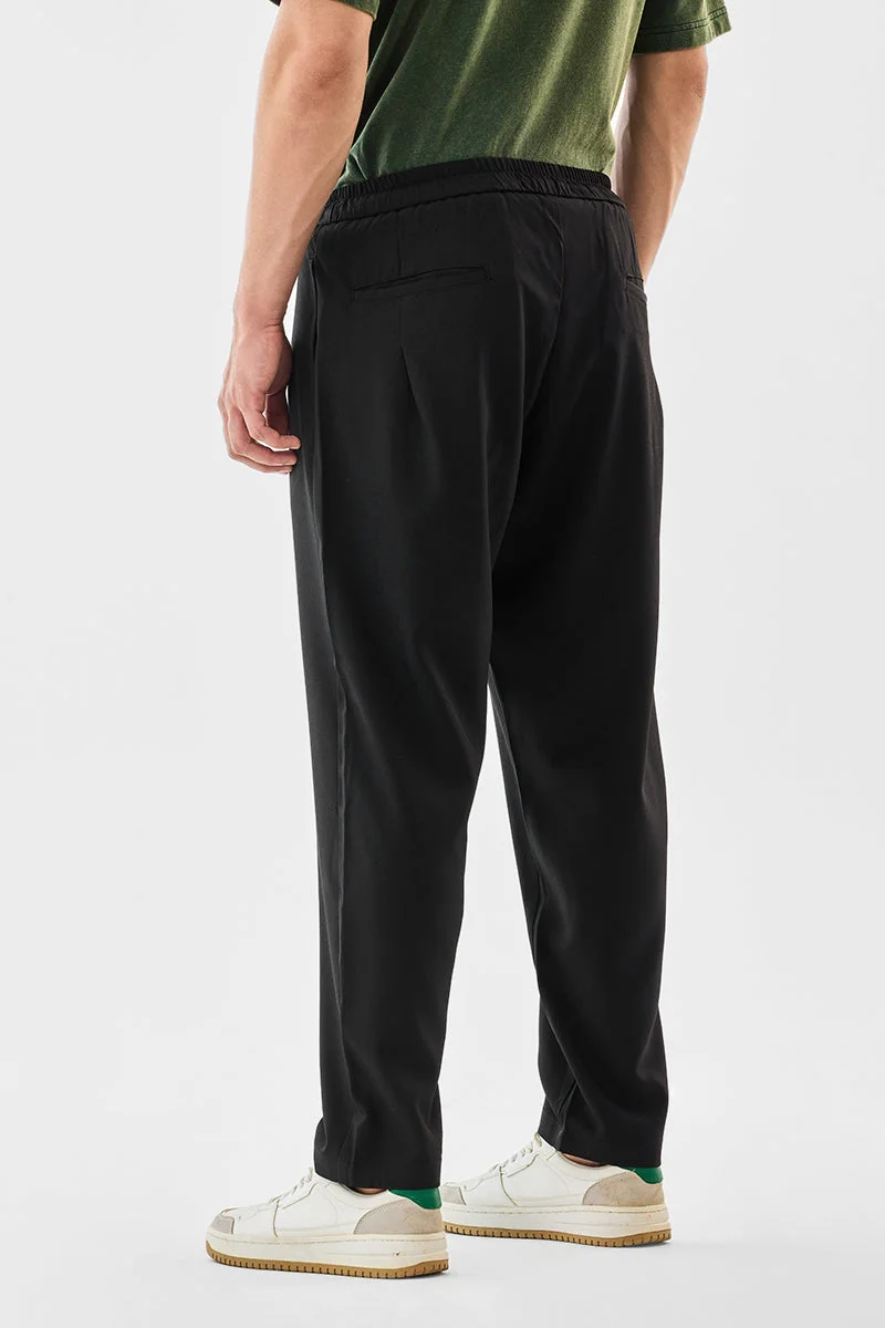 Snitch Black Relaxed Fit Stretch DrawstringTrousers for Men | Best Price UAE