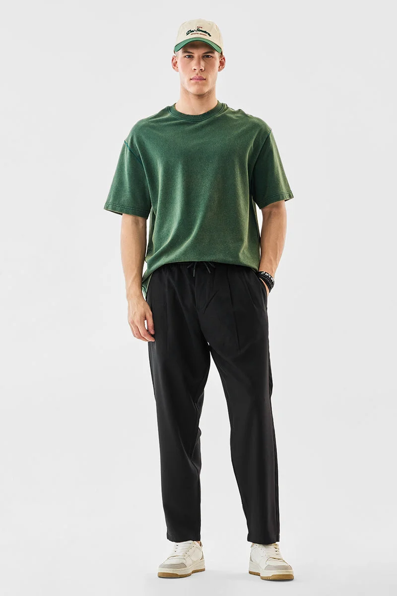 Snitch Black Relaxed Fit Stretch DrawstringTrousers for Men | Best Price UAE