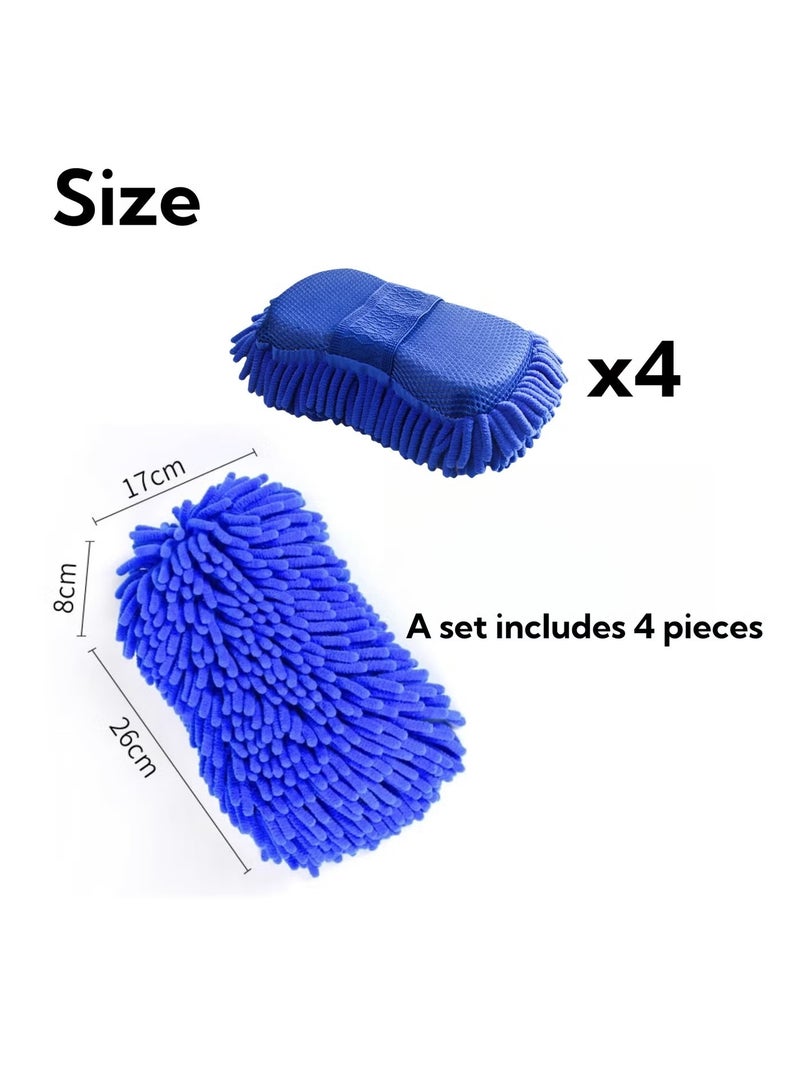 LUBUFAN Car Wash Sponge 4 Pack Large Chenille Cleaning Sponges and Microfiber Towels, Ultra-Soft Car Cleaning Supplies, for Gentle Washes 26x17x8cm Size, Ideal for Cars, Trucks, SUVs Wash Mitts - Image 4