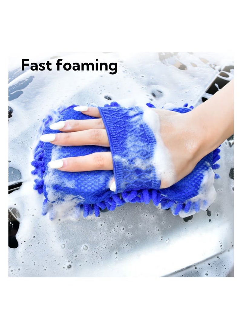 LUBUFAN Car Wash Sponge 4 Pack Large Chenille Cleaning Sponges and Microfiber Towels, Ultra-Soft Car Cleaning Supplies, for Gentle Washes 26x17x8cm Size, Ideal for Cars, Trucks, SUVs Wash Mitts - Image 3