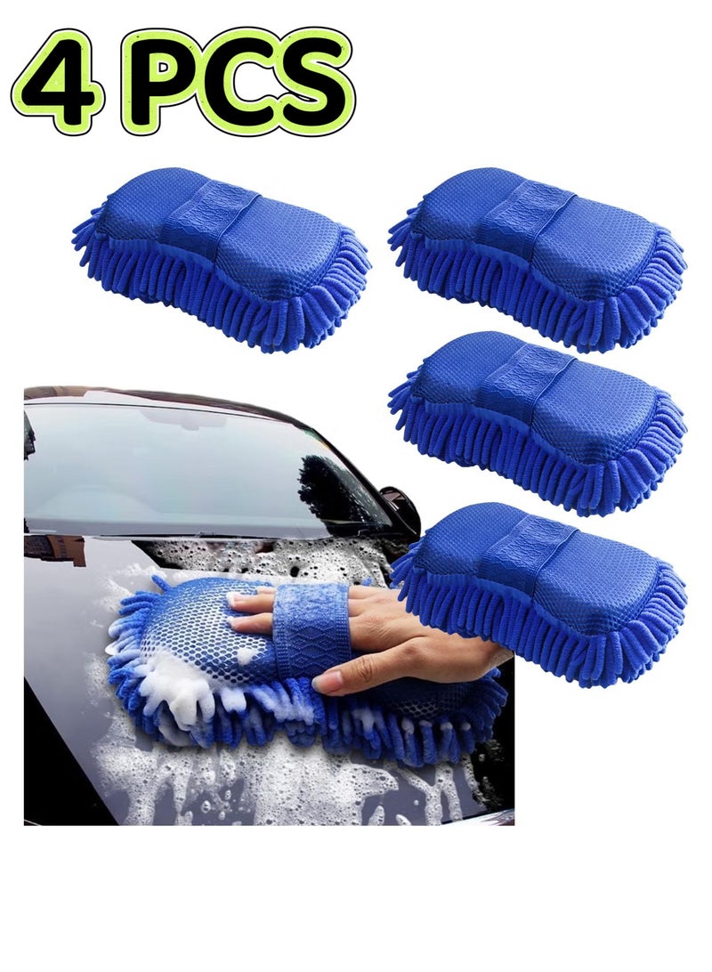 LUBUFAN Car Wash Sponge 4 Pack Large Chenille Cleaning Sponges and Microfiber Towels, Ultra-Soft Car Cleaning Supplies, for Gentle Washes 26x17x8cm Size, Ideal for Cars, Trucks, SUVs Wash Mitts - Image 1