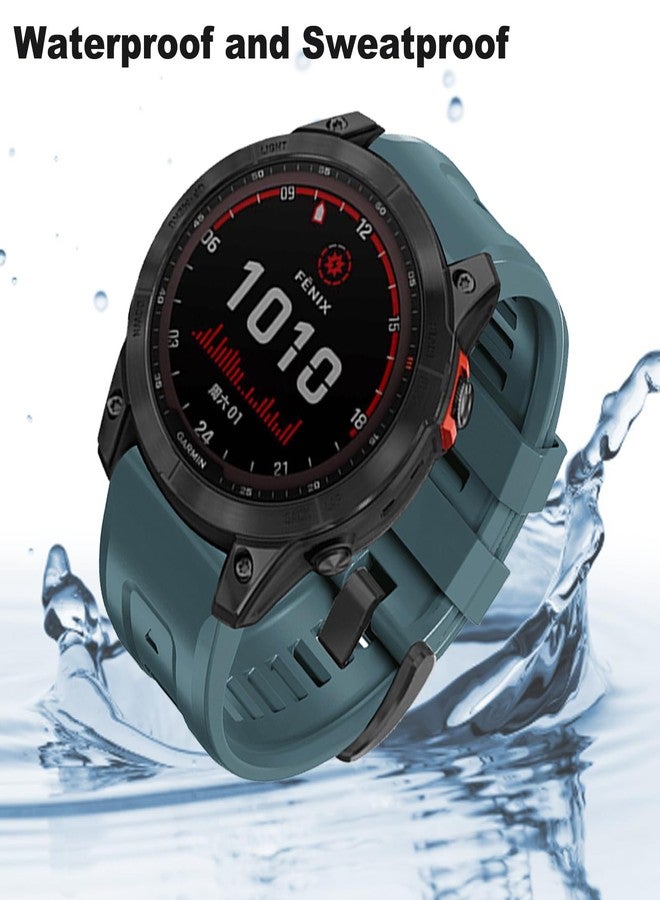 EXMRAT for Garmin Fenix 6x Pro Watch Band, 26mm Quickfit Silicone Sports Bands Strap for Fenix 7X 6X 5X Plus Fenix 3/3 HR Smartwatch (Lake Blue) - Image 2