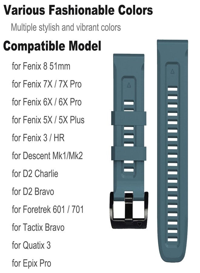 EXMRAT for Garmin Fenix 6x Pro Watch Band, 26mm Quickfit Silicone Sports Bands Strap for Fenix 7X 6X 5X Plus Fenix 3/3 HR Smartwatch (Lake Blue) - Image 4
