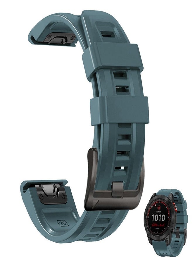 EXMRAT for Garmin Fenix 6x Pro Watch Band, 26mm Quickfit Silicone Sports Bands Strap for Fenix 7X 6X 5X Plus Fenix 3/3 HR Smartwatch (Lake Blue) - Image 1