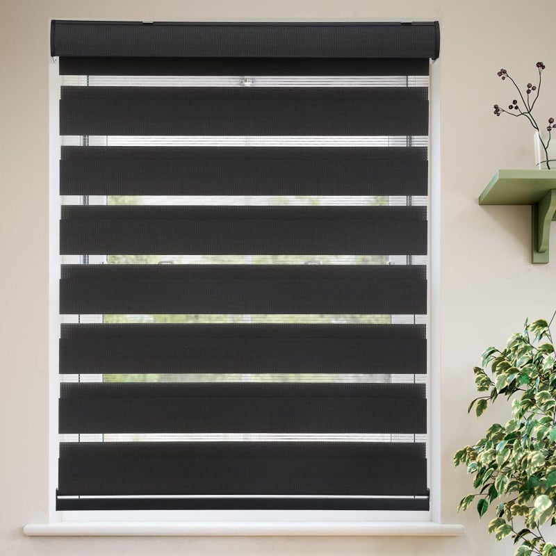 MYshade Roller Shades Zebra Blinds for Indoor Windows Cordless Day and Night Light Filtering Dual Layer Roller Window Blinds & Shades, Easy to Install, Size 22" W x 72" H, Black - Image 1