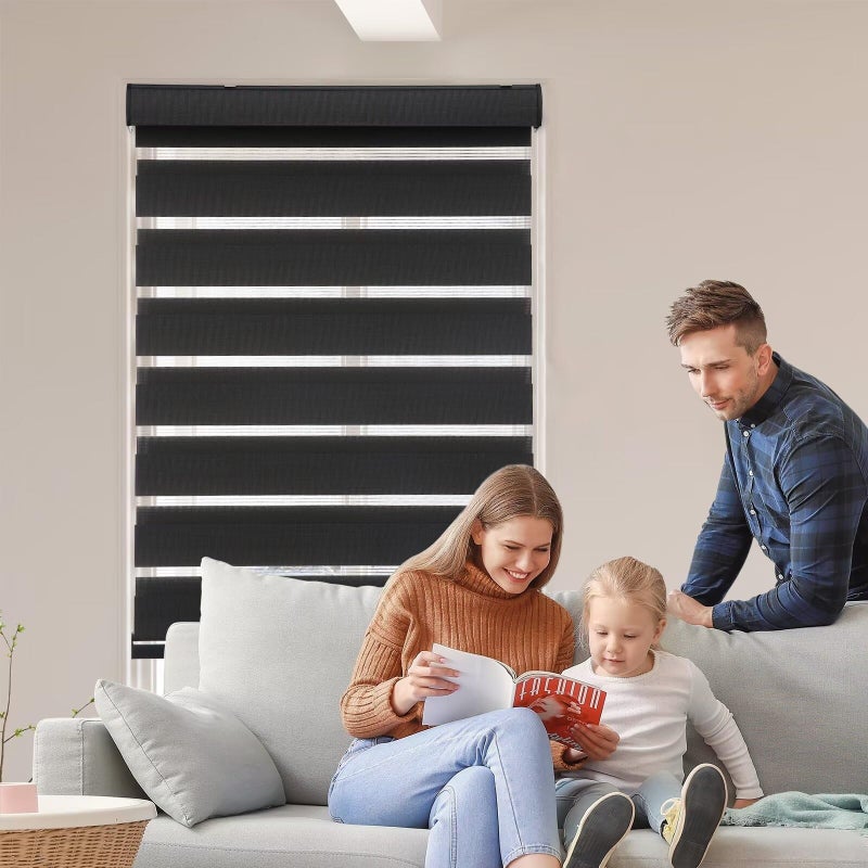 MYshade Roller Shades Zebra Blinds for Indoor Windows Cordless Day and Night Light Filtering Dual Layer Roller Window Blinds & Shades, Easy to Install, Size 22" W x 72" H, Black - Image 4
