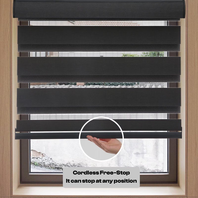 MYshade Roller Shades Zebra Blinds for Indoor Windows Cordless Day and Night Light Filtering Dual Layer Roller Window Blinds & Shades, Easy to Install, Size 22" W x 72" H, Black - Image 5