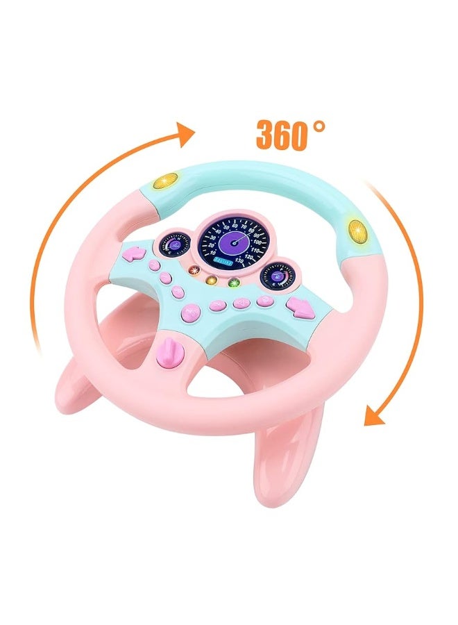 deAO deAO Kids Steering Wheel for Backseat with Car Key Pretend Driving Simulated Driving Steering Wheel Toy with Light and Music Gifts for Kids Pink  - Image 2