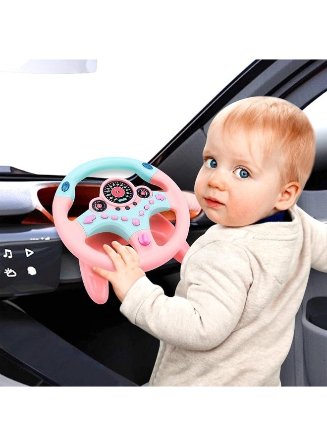 deAO deAO Kids Steering Wheel for Backseat with Car Key Pretend Driving Simulated Driving Steering Wheel Toy with Light and Music Gifts for Kids Pink  - Image 3