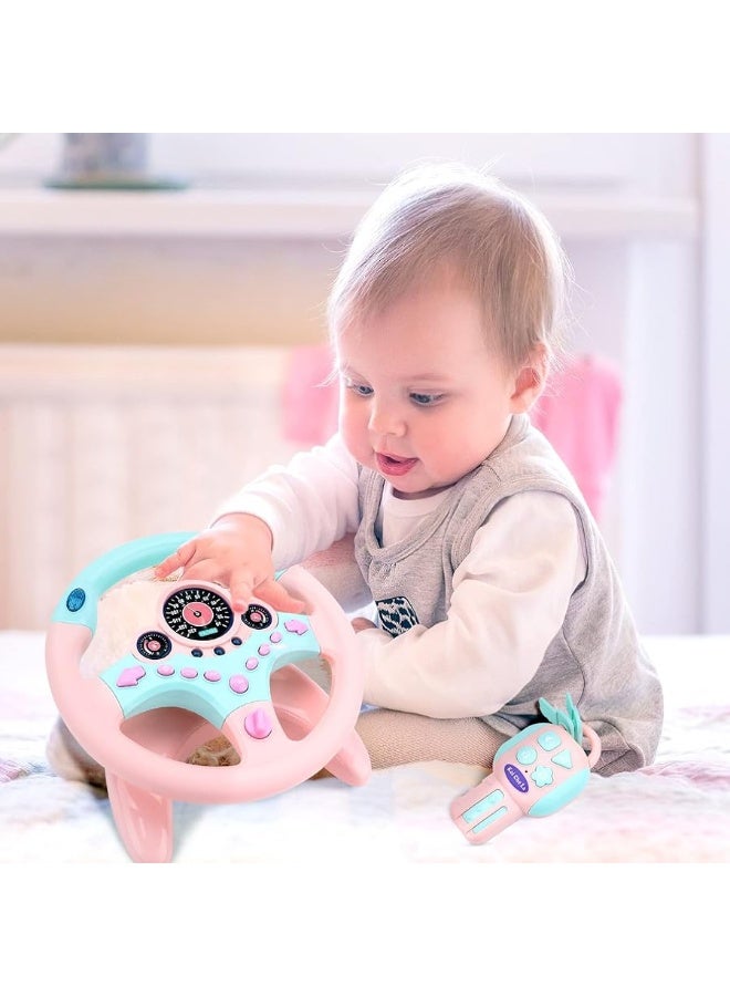 deAO deAO Kids Steering Wheel for Backseat with Car Key Pretend Driving Simulated Driving Steering Wheel Toy with Light and Music Gifts for Kids Pink  - Image 4