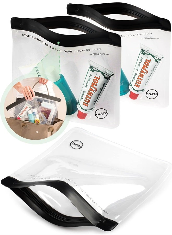 Ogato 3pcs - Clear TSA Approved Toiletry Bag - Our Quart Size Clear Toiletry Bags are Security Approved Worldwide for Liquids & Cosmetics - 100% 3-1-1 Compliant Clear Travel Bags for Toiletries - Image 1