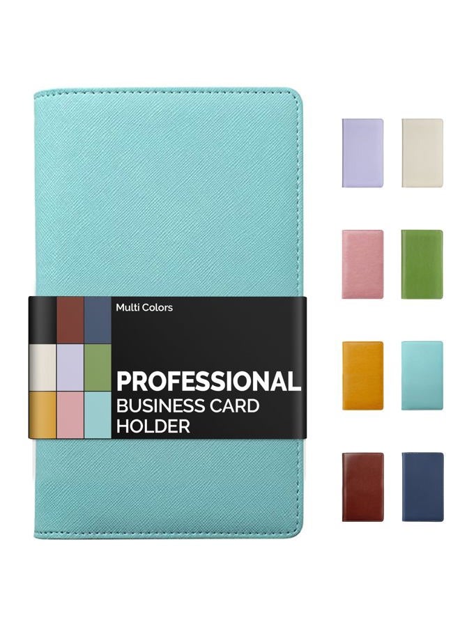 Sooez Leather Professional Business Card Book Holder Organizer, 240 Card Capacity PU Name Card Credit Cards Booklet (Mint Green) - Image 1