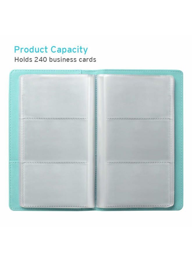 Sooez Leather Professional Business Card Book Holder Organizer, 240 Card Capacity PU Name Card Credit Cards Booklet (Mint Green) - Image 3