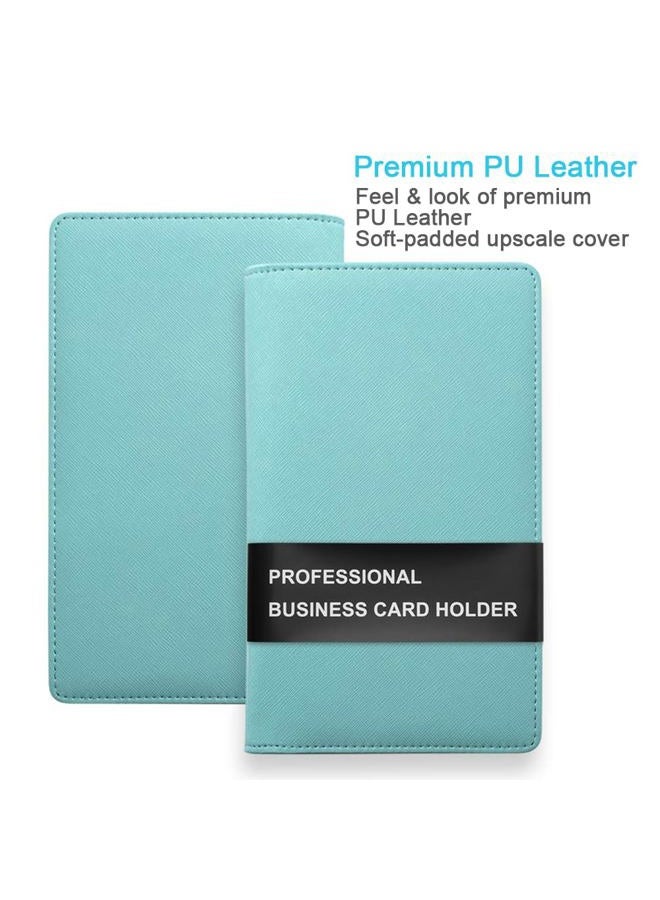 Sooez Leather Professional Business Card Book Holder Organizer, 240 Card Capacity PU Name Card Credit Cards Booklet (Mint Green) - Image 2
