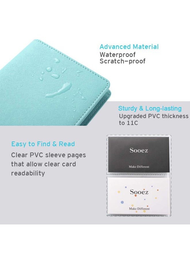 Sooez Leather Professional Business Card Book Holder Organizer, 240 Card Capacity PU Name Card Credit Cards Booklet (Mint Green) - Image 4