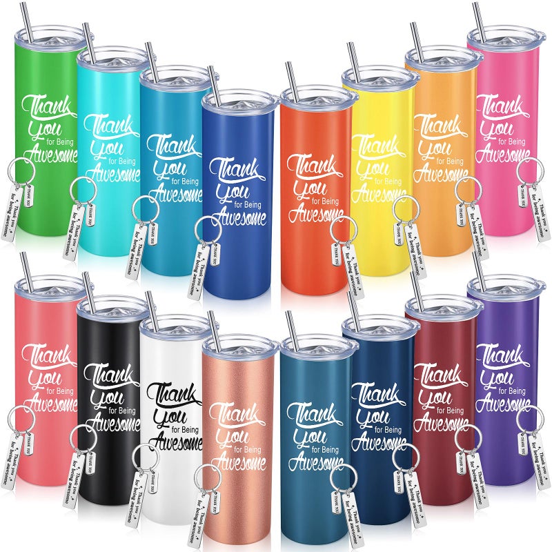 Geosar Thank You Gift for Women Men 20 oz Inspirational Tumblers with Keychains Appreciation Tumblers Team Motivational Encouragement Employees Gift for Coworker FriendMulticolor 16 Pcs