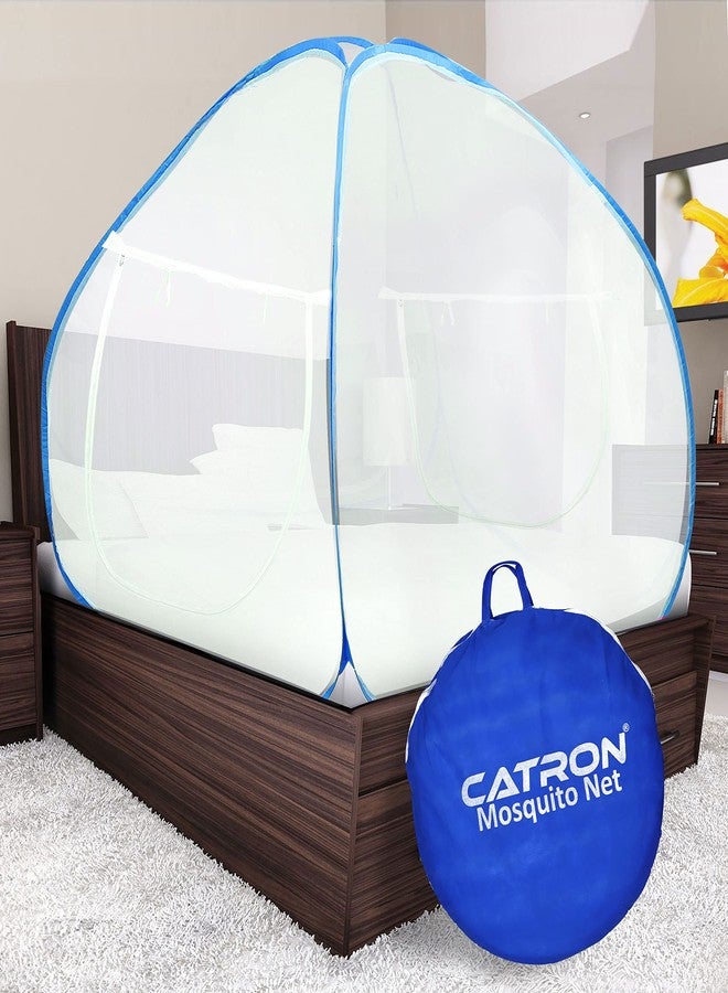 Catron Foldable Mosquito Net/Machhardani Polyester Adults Mosquito Net for Dubble Bed, Strong 30GSM Net, High Durability, Foldable, Tent Shape Mosquito Net (Blue) - Image 1