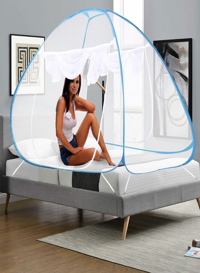 Catron Foldable Mosquito Net/Machhardani Polyester Adults Mosquito Net for Dubble Bed, Strong 30GSM Net, High Durability, Foldable, Tent Shape Mosquito Net (Blue) - Image 2