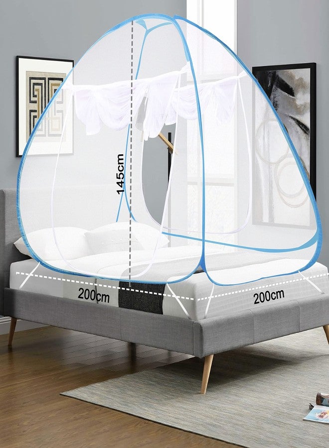Catron Foldable Mosquito Net/Machhardani Polyester Adults Mosquito Net for Dubble Bed, Strong 30GSM Net, High Durability, Foldable, Tent Shape Mosquito Net (Blue) - Image 4