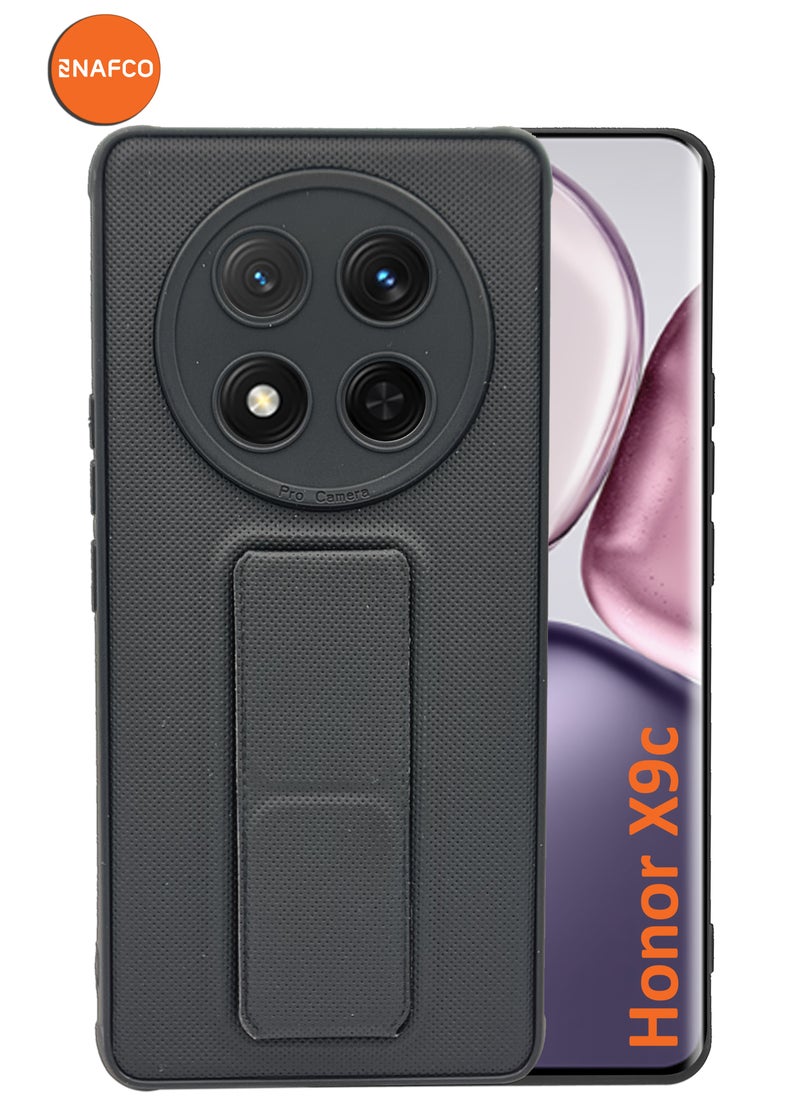 NAFCO Honor X9c - Soft  Silicone Dual Tone Case With Magnetic Hand Grip Holder And Kickstand - Black  - Image 1