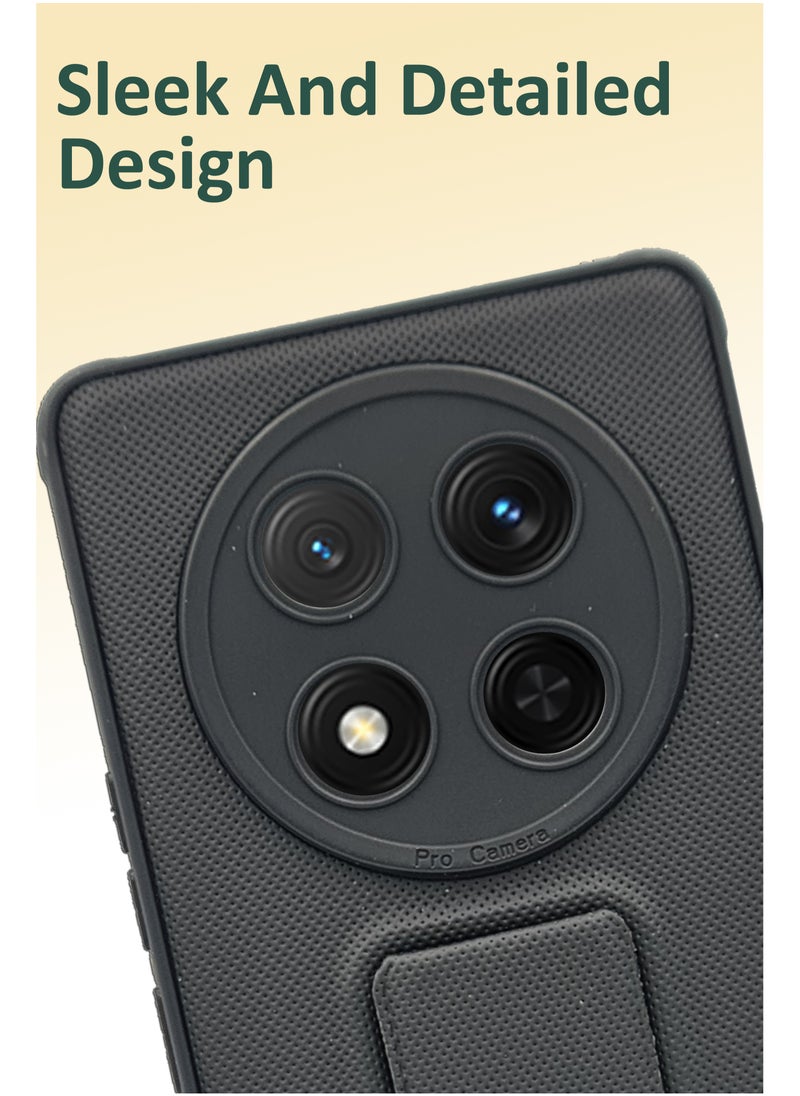 NAFCO Honor X9c - Soft  Silicone Dual Tone Case With Magnetic Hand Grip Holder And Kickstand - Black  - Image 3