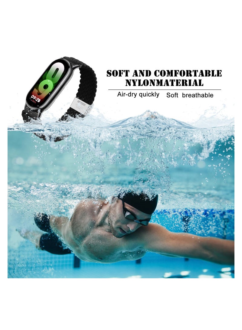 KASTWAVE Braided Nylon Strap Compatible with Xiaomi Smart Band 8, Breathable Stretchable Elastic Sport Fashion Strap Replacement Band for Women Men Children, Black - Image 4