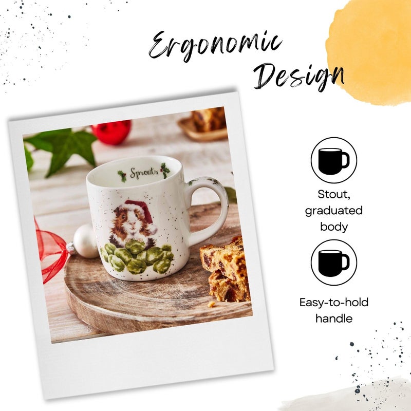 Royal Worcester Wrendale Designs Sprouts 11 Oz Mug & Coaster Set, Fine Bone China Coffee Mug with Adorable Guinea Pig in Santa Hat, Dishwasher & Microwave Safe - Festive Gift for Animal Lovers - Image 4
