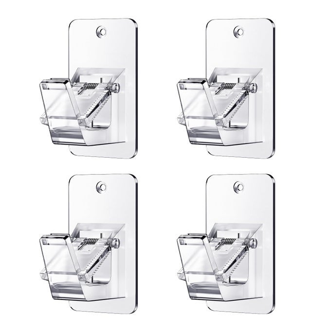 Universal Curtain Rod Holders No Drill Curtain Rod Brackets Self Adhesive Curtain Rod Brackets Up to 30 LB Nail Free Curtain Rod Hooks for Bathroom Bedroom Livingroom Kitchen 4PC Transparent