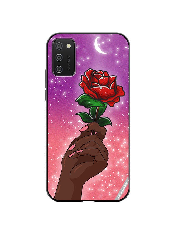 VR CREATIVE Protective Case Cover For Samsung Galaxy A03s Rose Presenter Black Hand Design Multicolour - Image 1