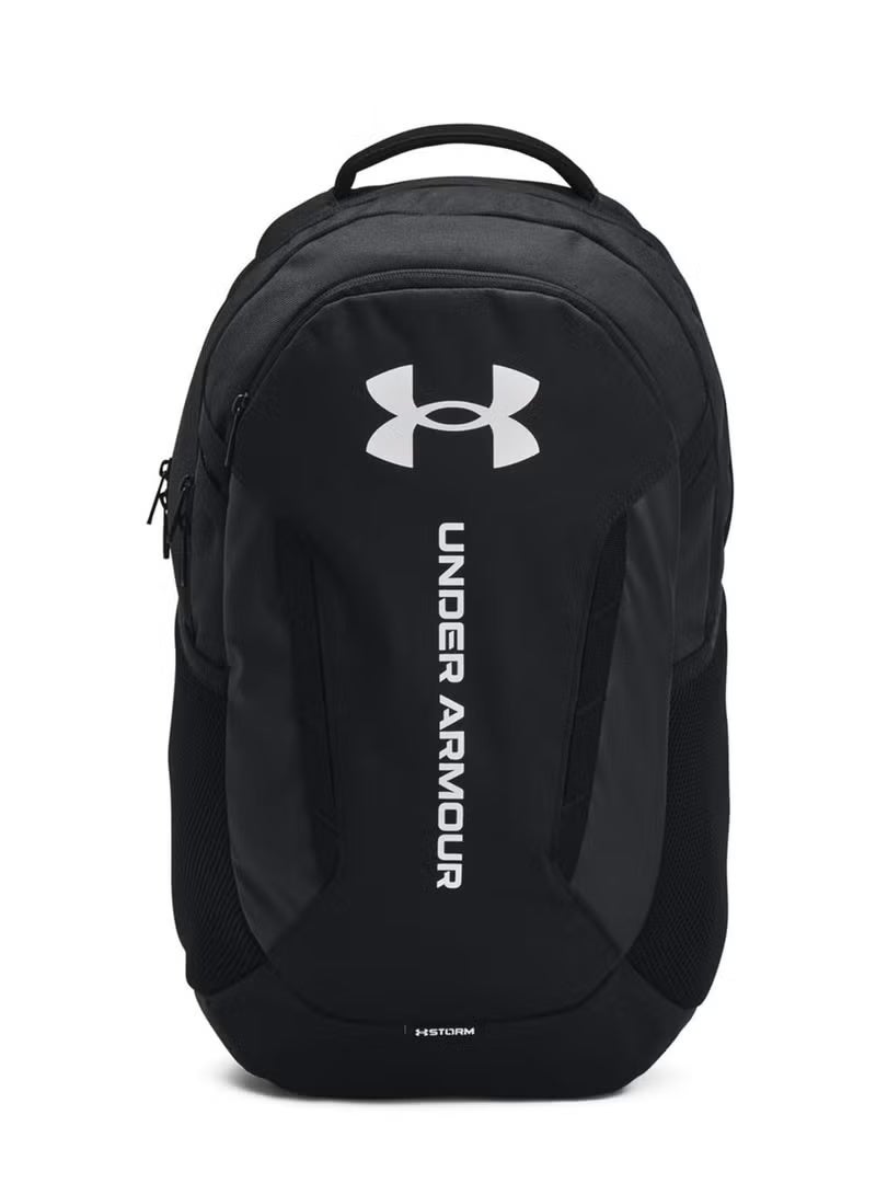 Under Armour Hustle 6.0 Unisex Backpack, (100) Black, Sports Backpack, Waterproof Bag, Short Trip Backpack, School Bag - Image 1