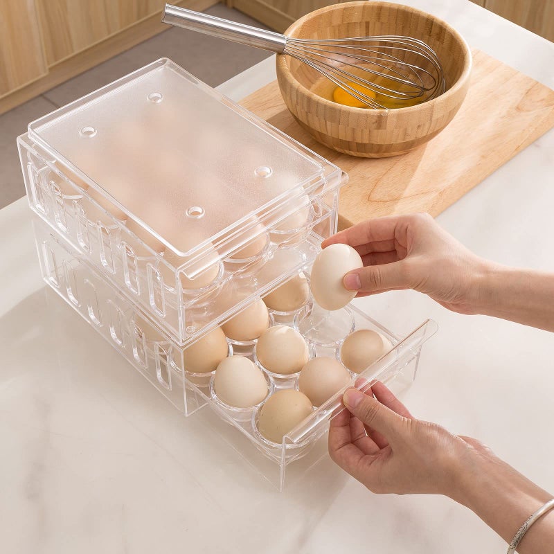 Ettori Egg Holder for Refrigerator Drawer Type Egg Container for Refrigerator BPA Free Fridge Organizer-12 Egg Storage,Stackable - Image 2