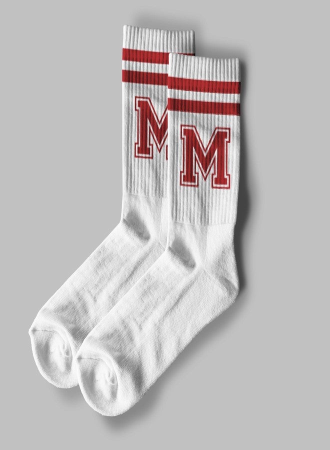 SSQBZU Striped Initial Socks with the Letter ‘M’ in Red, Socks for Adult, Teens, Men&Women, Gifts for Friends, Family, etc., Gifts for Birthday, Back to School, Graduation, Christmas.(237) - Image 2