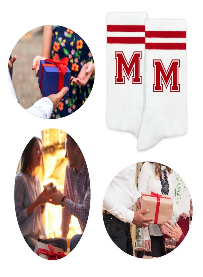 SSQBZU Striped Initial Socks with the Letter ‘M’ in Red, Socks for Adult, Teens, Men&Women, Gifts for Friends, Family, etc., Gifts for Birthday, Back to School, Graduation, Christmas.(237) - Image 5