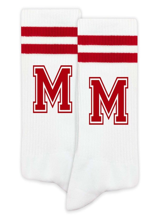 SSQBZU Striped Initial Socks with the Letter ‘M’ in Red, Socks for Adult, Teens, Men&Women, Gifts for Friends, Family, etc., Gifts for Birthday, Back to School, Graduation, Christmas.(237) - Image 1