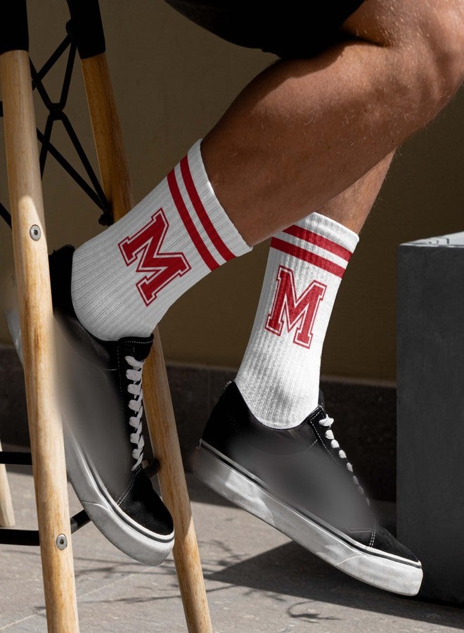 SSQBZU Striped Initial Socks with the Letter ‘M’ in Red, Socks for Adult, Teens, Men&Women, Gifts for Friends, Family, etc., Gifts for Birthday, Back to School, Graduation, Christmas.(237) - Image 3