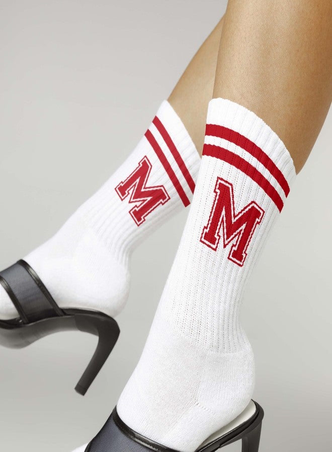 SSQBZU Striped Initial Socks with the Letter ‘M’ in Red, Socks for Adult, Teens, Men&Women, Gifts for Friends, Family, etc., Gifts for Birthday, Back to School, Graduation, Christmas.(237) - Image 4