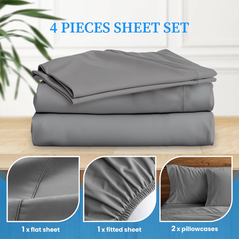 Simple Deluxe Queen Size 4 Piece Bed Sheet Set Deep Pocket  Lightweight Super Soft Easy Care Microfiber - Comfy Breathable  Cooling Bedding Sheets  Shrinkage and Fade Resistant  Hotel Luxury  Grey - Image 3