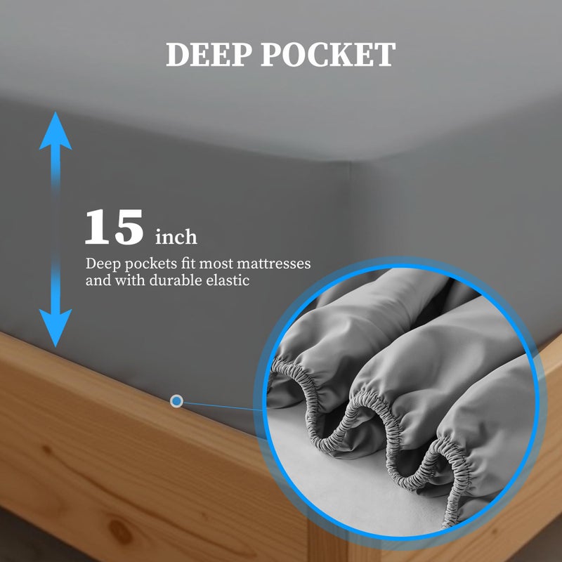 Simple Deluxe Queen Size 4 Piece Bed Sheet Set Deep Pocket  Lightweight Super Soft Easy Care Microfiber - Comfy Breathable  Cooling Bedding Sheets  Shrinkage and Fade Resistant  Hotel Luxury  Grey - Image 4