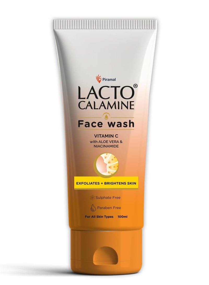 Lacto Calamine Vitamin C Face Wash with Aloe Vera and Niacinamide for Bright and Glowing Skin Exfoliates skin reduces pigmentation No parabens no sulphates 100 ml - Image 1
