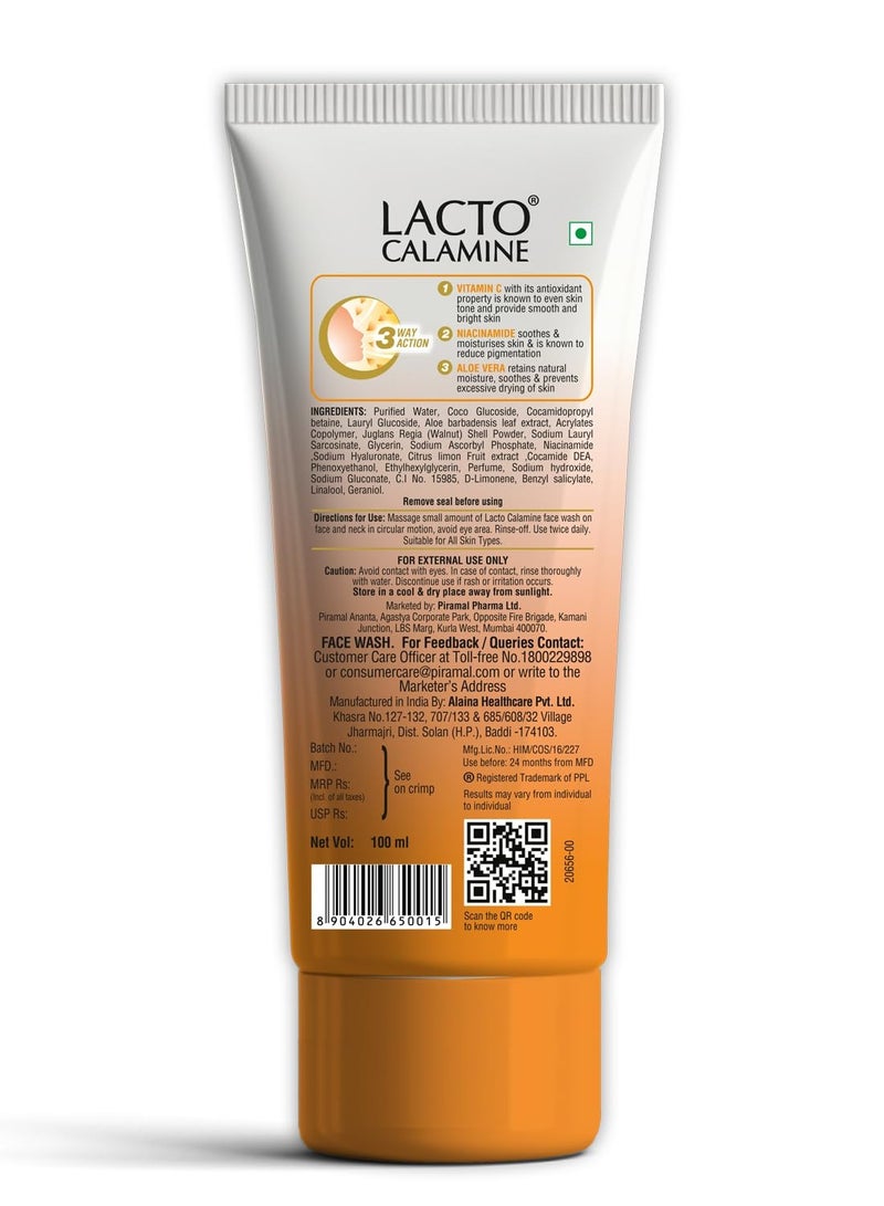 Lacto Calamine Vitamin C Face Wash with Aloe Vera and Niacinamide for Bright and Glowing Skin Exfoliates skin reduces pigmentation No parabens no sulphates 100 ml - Image 2