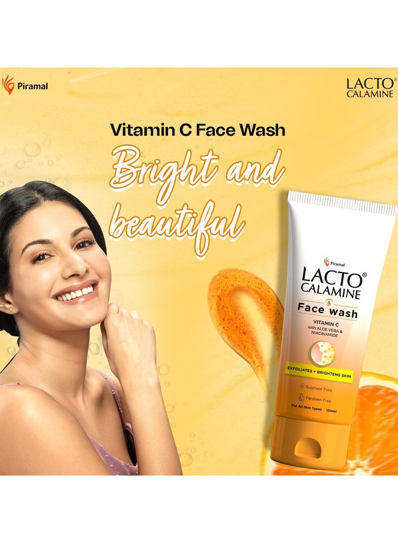Lacto Calamine Vitamin C Face Wash with Aloe Vera and Niacinamide for Bright and Glowing Skin Exfoliates skin reduces pigmentation No parabens no sulphates 100 ml - Image 3
