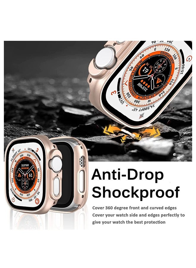 جراب Apple Watch Ultra مقاس 49 مم ، رفيع للغاية وخفيف الوزن مطلي بالكهرباء وغطاء إطار من البولي كربونات الصلبة مصنوع من نسيج بلوري نصف عبوة واقية (ذهبي وردي) - Image 4