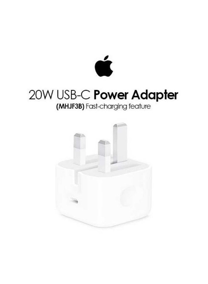 Apple 20W USB-C Power Adapter (MHJF3B) – Fast Charging Wall Charger, UK 3-Pin Plug - Image 1