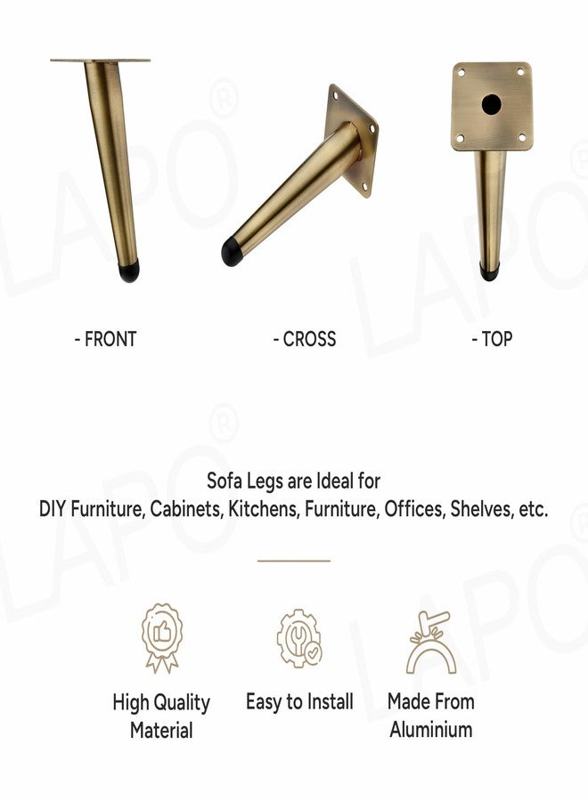 LAPO 4 Inch Sofa Legs, Elegant Rose Gold Metal Legs with Contemporary Square Shape for Sofas and Tables, Antique (Set of 4) 3 Years Warranty - Image 3