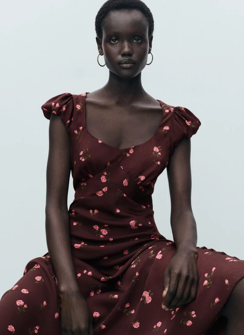 MANGO Floral Print Midi Dress