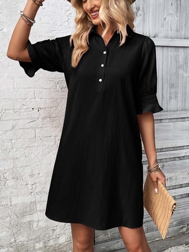 FENSACE Black Dresses for Women 2025 Spring Casual Summer Work Dress Shift Business Shirt Dress - Image 5