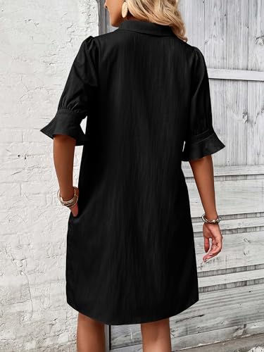 FENSACE Black Dresses for Women 2025 Spring Casual Summer Work Dress Shift Business Shirt Dress - Image 4
