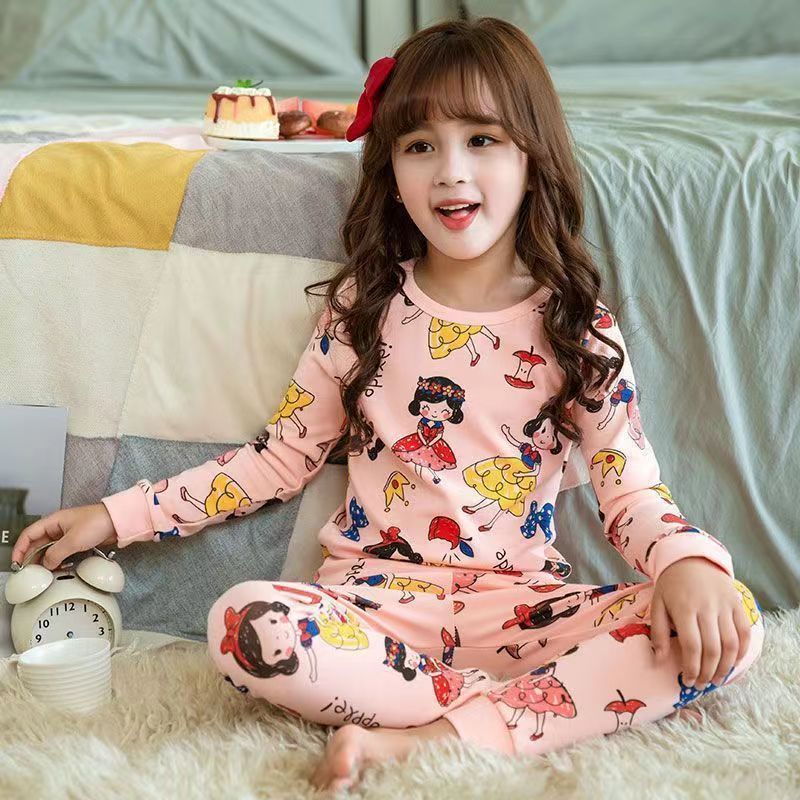 Girls Fleece Warm Underwear Set Autumn Winter Printed Princess suit 